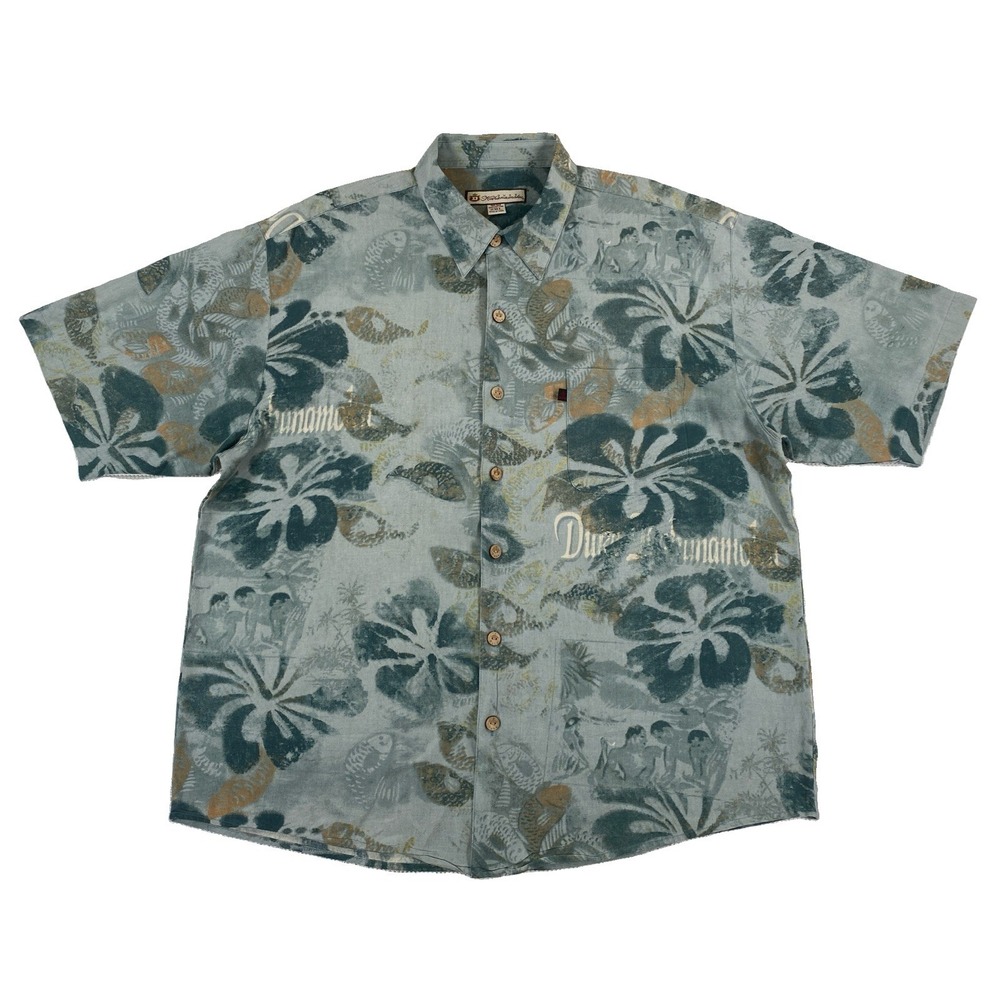 Duke Kahanamoku Hawaiian Shirt Men's 2XL Fish Floral Print Silk Cotton